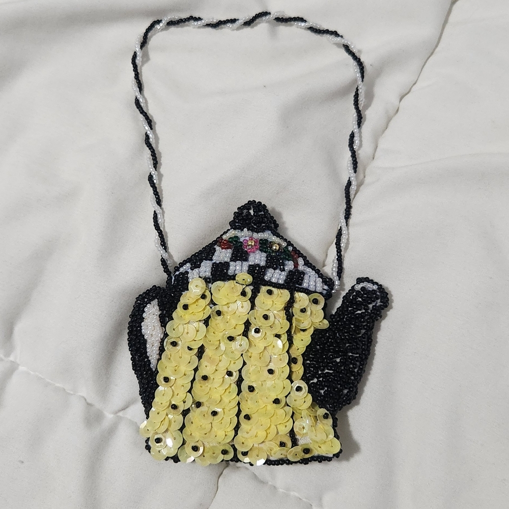 Handmade Teapot Coin Purse with Yellow Sequins